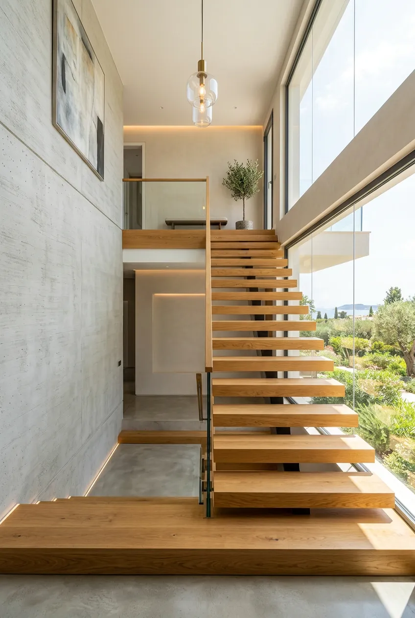 Floating Wooden Stairs · Villa Entry