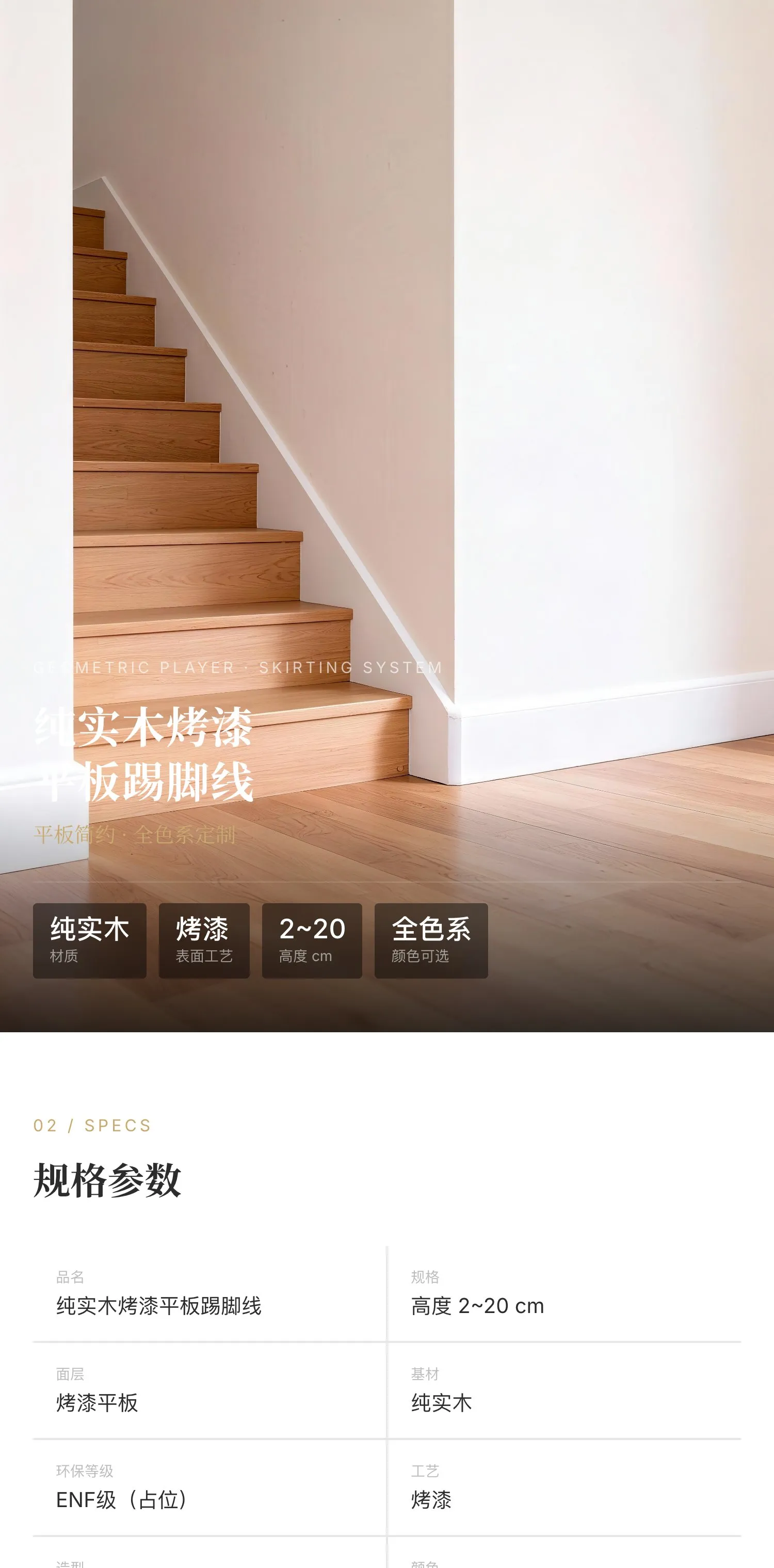20cm Solid Wood Painted Skirting — 1